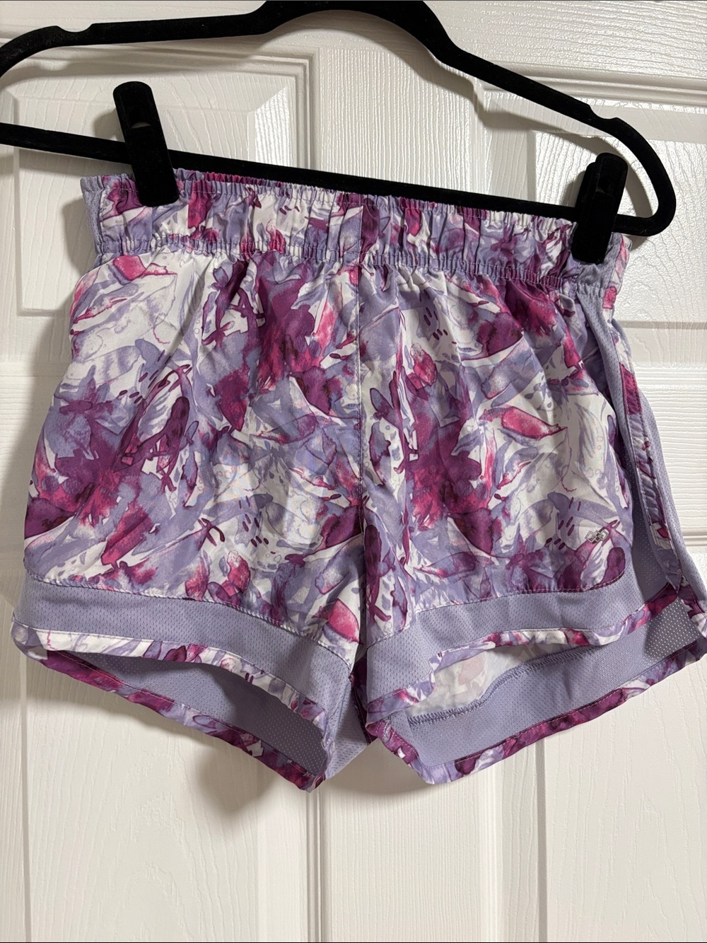 Women's Lavender Floral Athletic Shorts with Mesh Trim